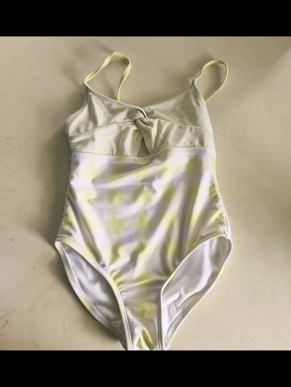 Girls' Twist-Front One-Piece Swimsuit in Soft Yellow Plaid